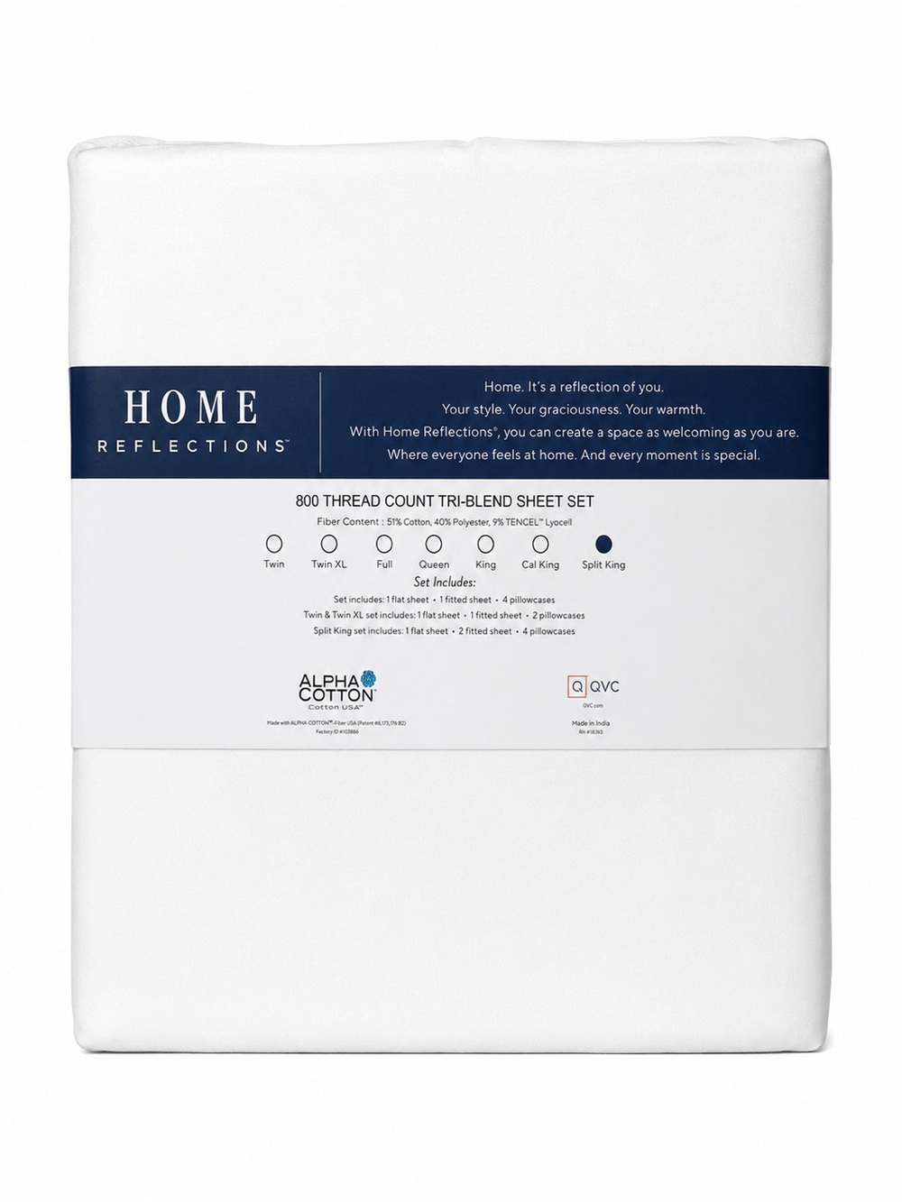 Home Reflections 800TC Cal King White Tencel Cotton Sheet Set